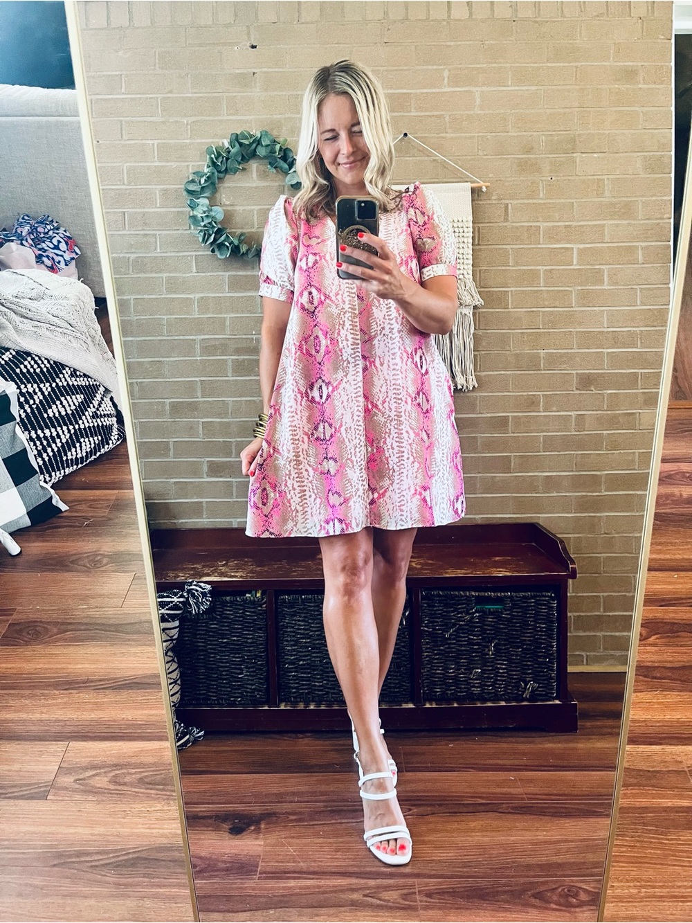 Adrienne Pink Snake-Print V-Neck Mini Dress